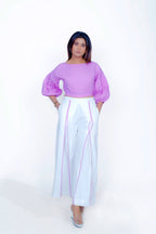 Waist Gather Crop Top With Bell Bottom Pant