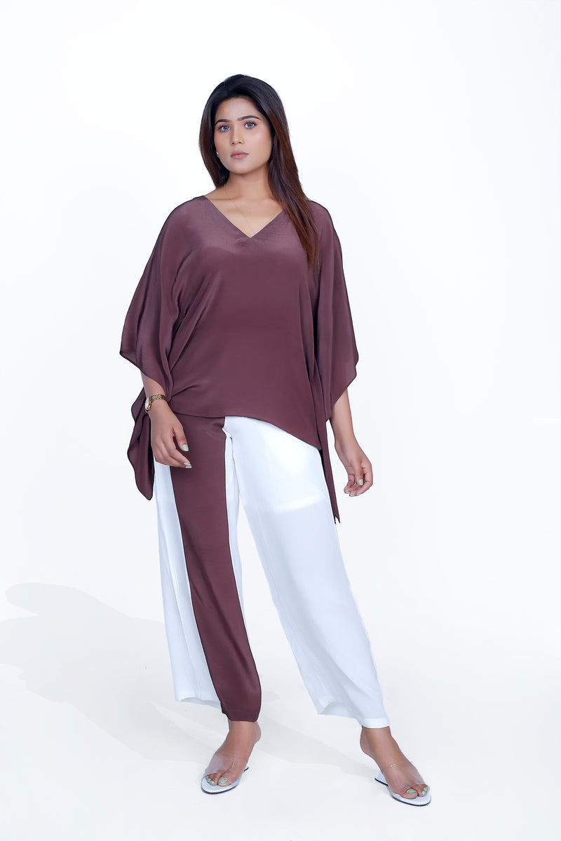 Short V-Neck Top With Front Stripe Pant Co-Ord Set