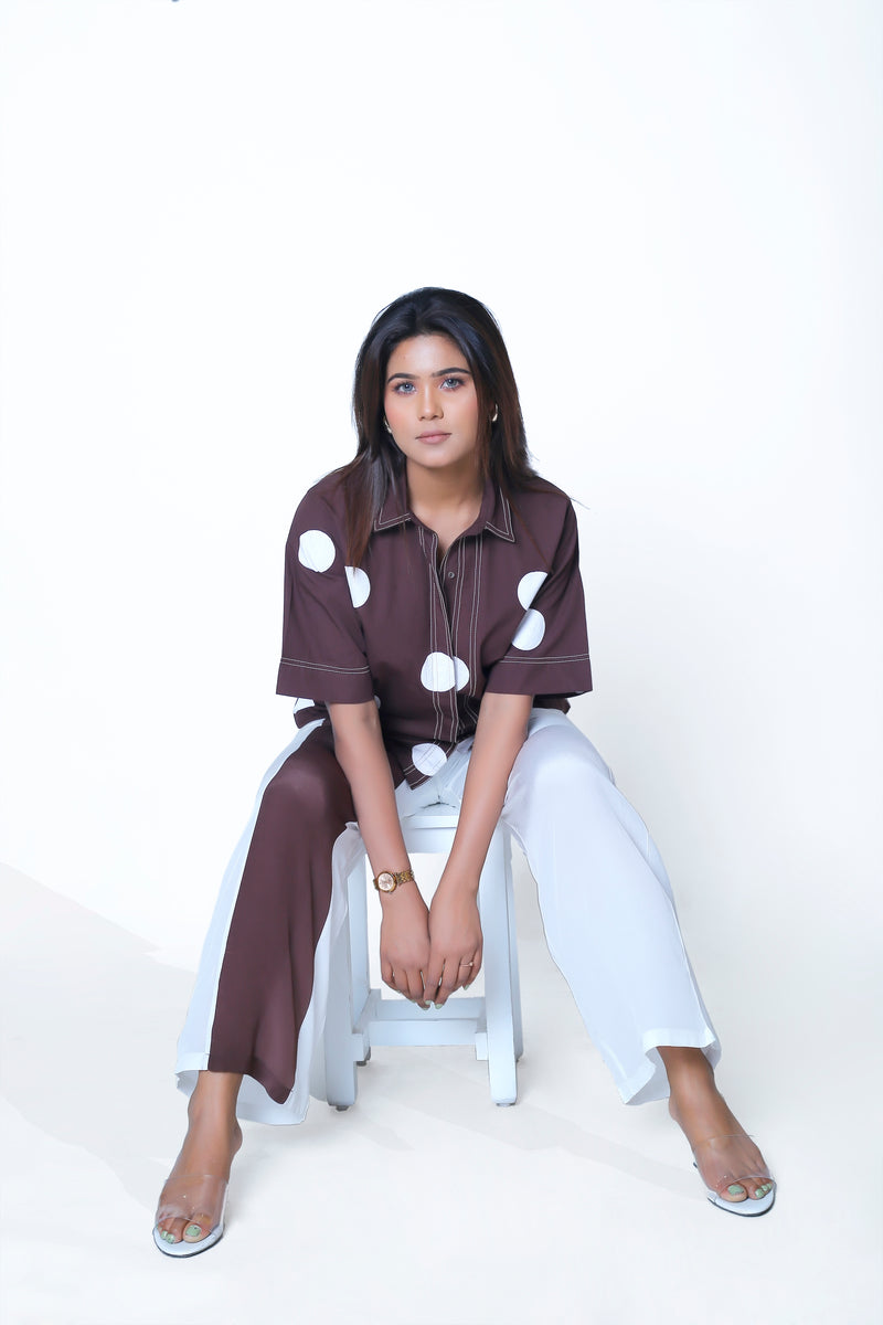 Polka Dot Shirt With Front Stripe Pant co-ord set