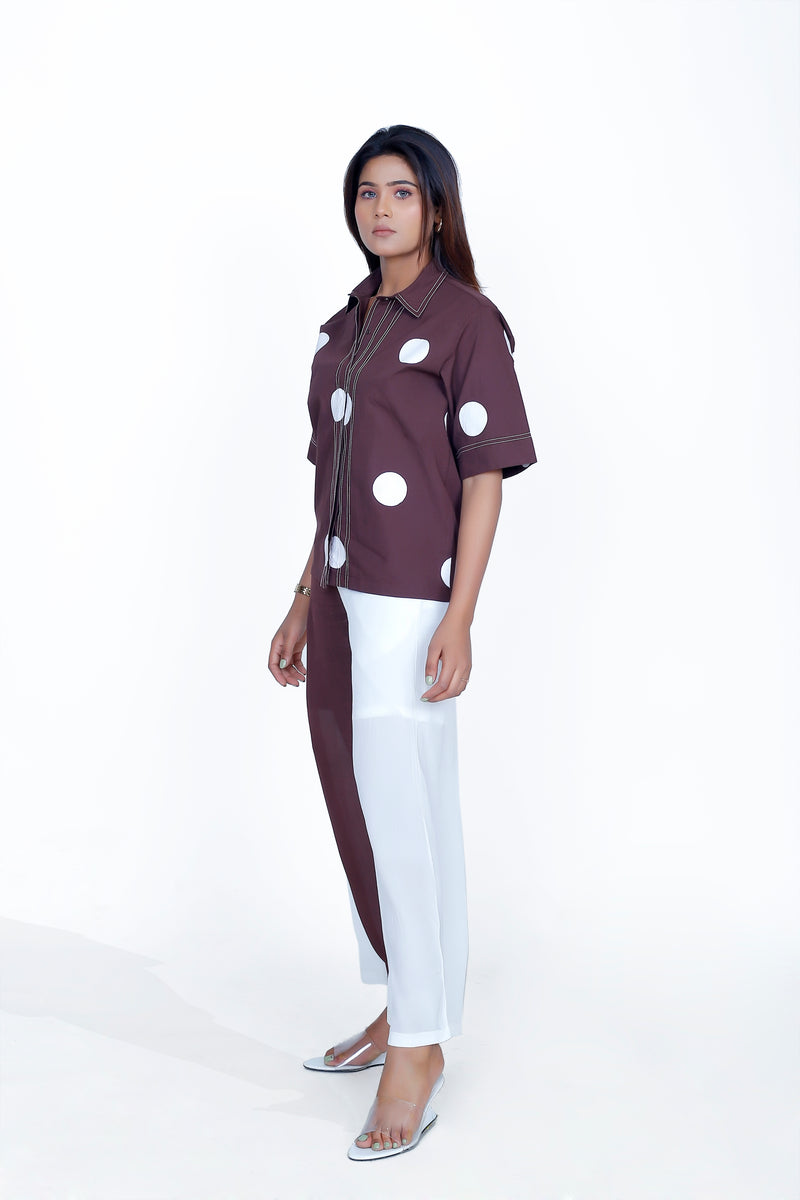 Polka Dot Shirt With Front Stripe Pant co-ord set