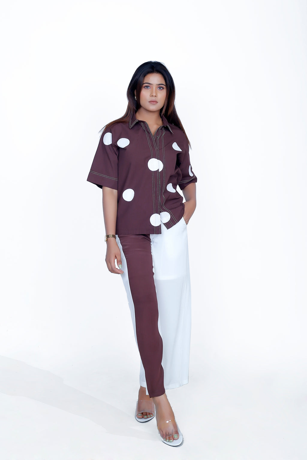 POLKA DOT SHIRT WITH FRONT STRIPE PANT