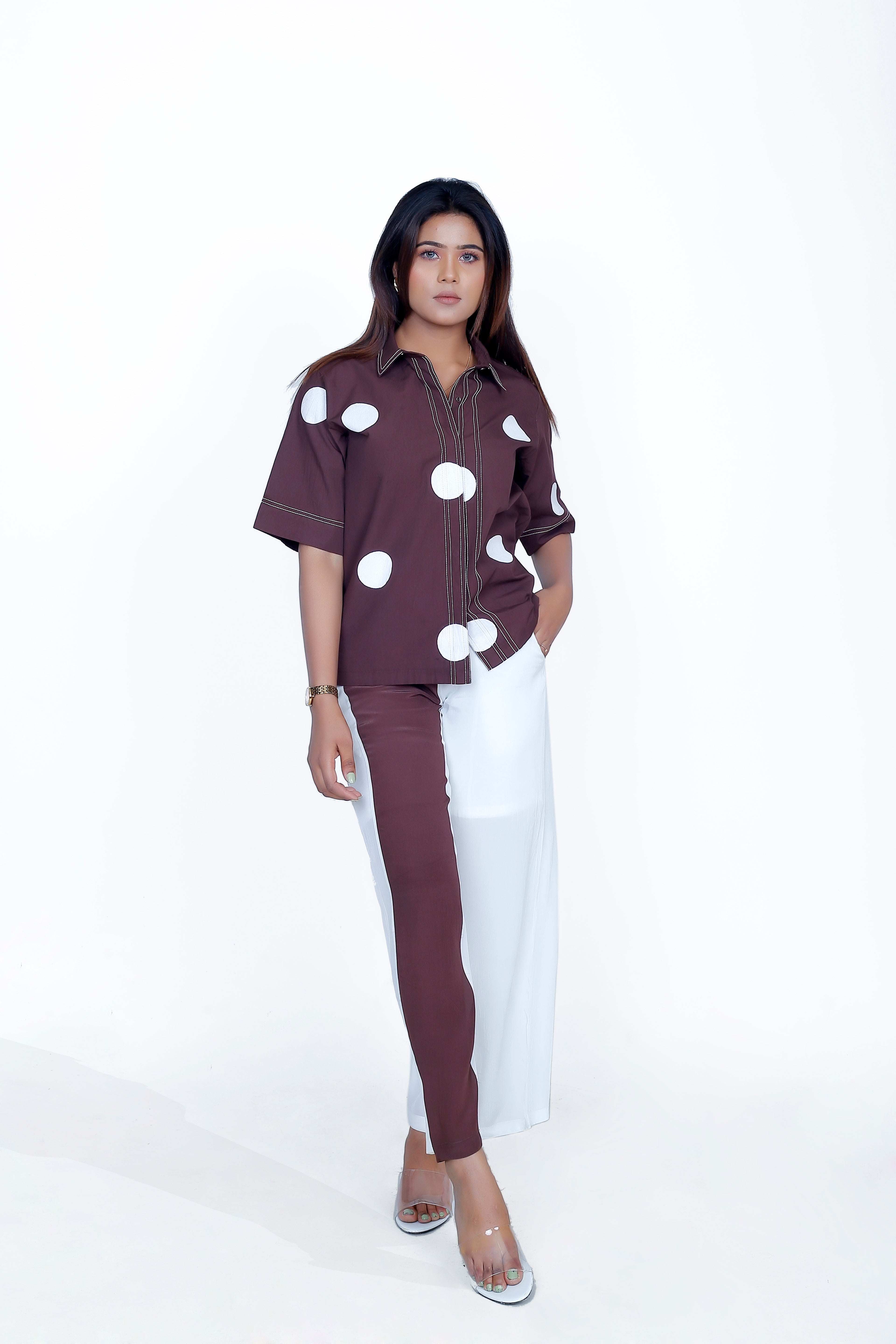 POLKA DOT SHIRT WITH FRONT STRIPE PANT